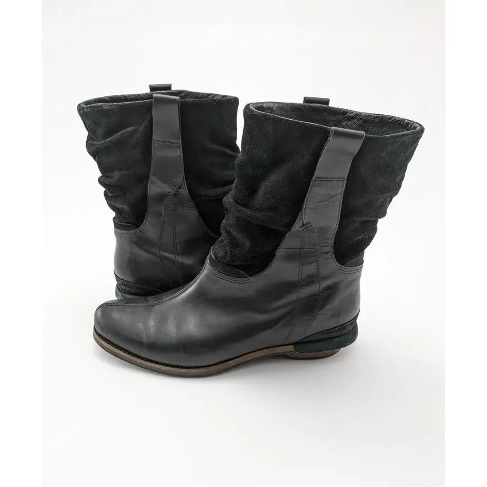 Womens Patagonia Addie Ruffle Slouch Black Leather Outdoor Boots T10818 Size 8